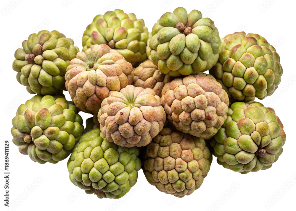 Fototapeta premium Fresh ripe custard apples piled high, delicious exotic fruit