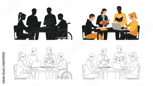 Diverse group of people collaborating and working together at a table