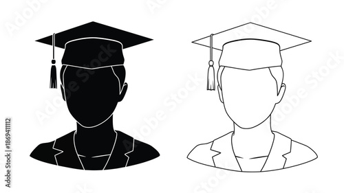 Graduation cap icons in black and white representing academic achievement