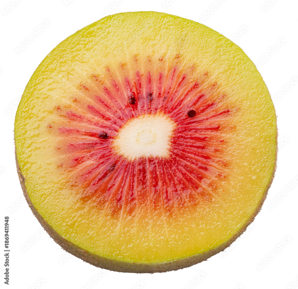 Fototapeta premium Cross section of red kiwi on white background. File contains clipping paths.