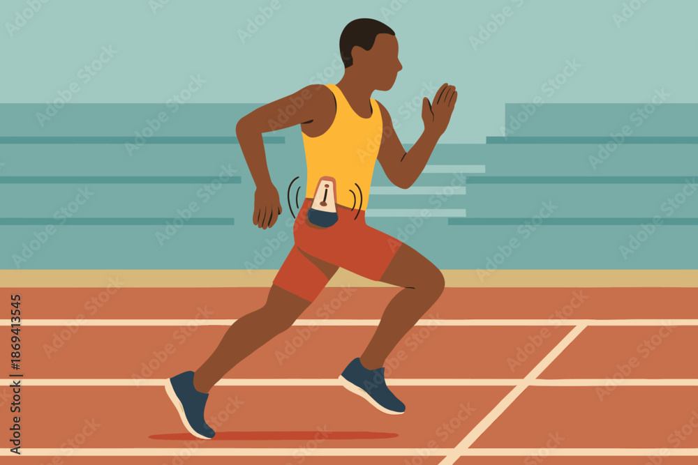Obraz premium Athlete Running with Fitness Tracker on Track.
