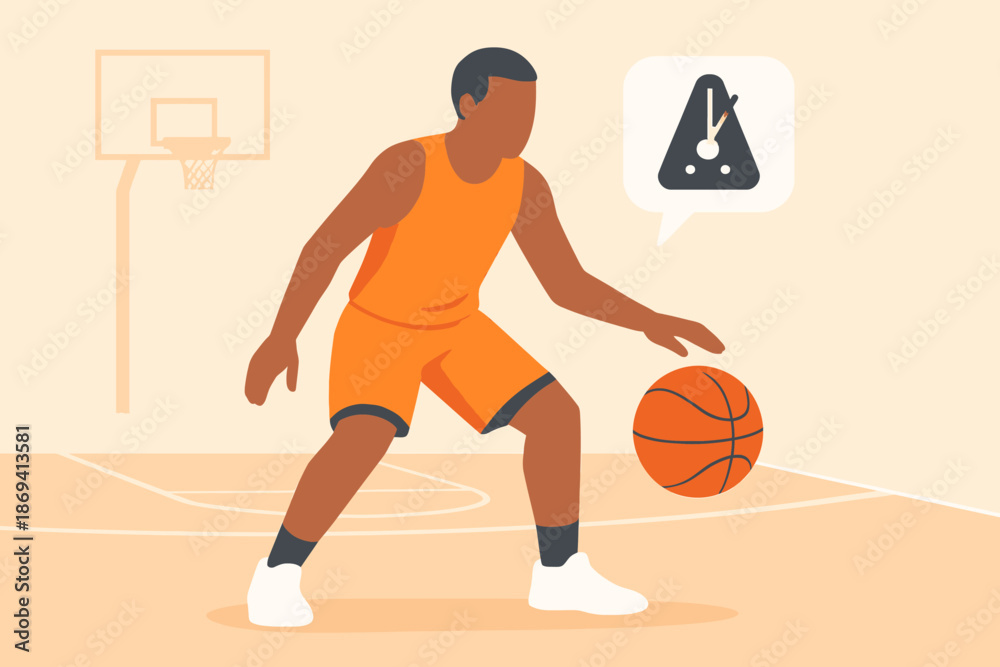 Naklejka premium Basketball Player Dribbling with Focus and Determination.