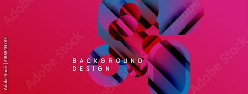 Abstract geometric shapes overlap, creating dynamic visual effect. Vivid pink, blue hues dominate composition. Text reads background design.