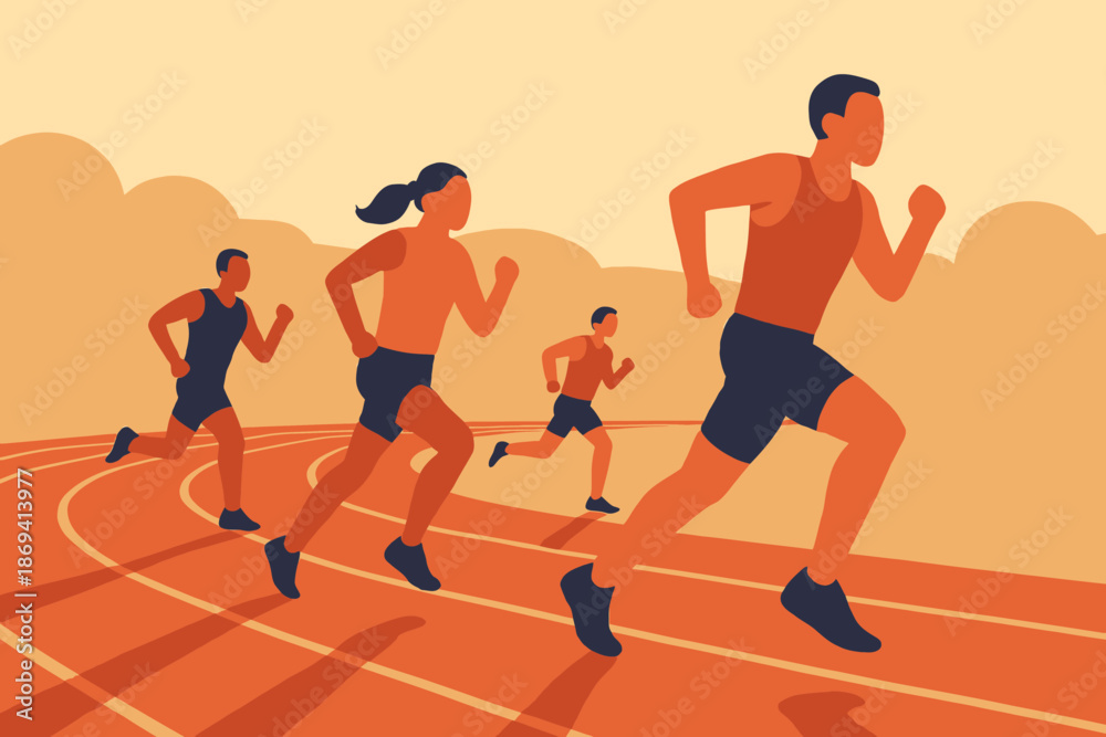 Obraz premium Runners in a Race A Dynamic Display of Athleticism.