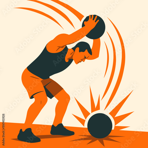 Man Slamming Medicine Ball for Strength and Conditioning Workout.