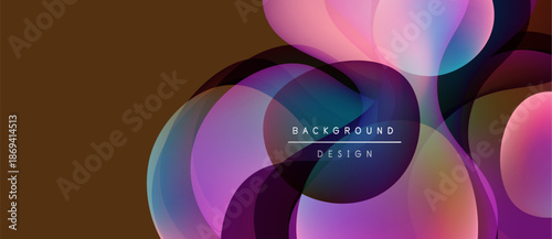 Abstract colorful shapes overlap, creating dynamic visual effect. Brown background contrasts vibrant hues. Modern design element.