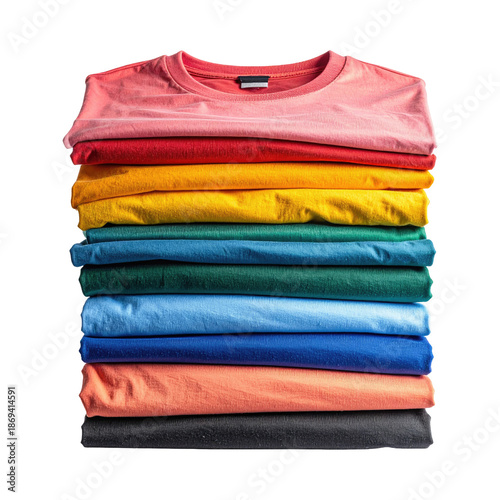 Colorful Stack of Folded T-Shirts Isolated