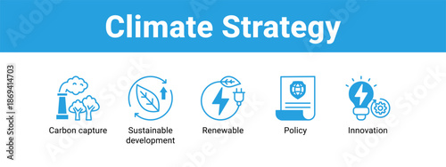Climate Strategy web banner icon vector illustration concept ,  with icon of Carbon capture, Sustainable development, Renewable.