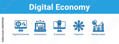 Digital Economy web banner icon vector illustration concept ,  with icon of Digital Economy, Ecommerce, E-business, Payment.