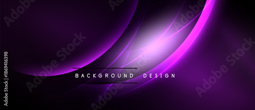 Abstract purple background. Smooth curves, bright lines create modern design. Dark shades transition into vibrant glow.