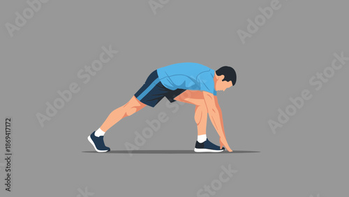 Man stretching in preparation for physical activity on a neutral gray background