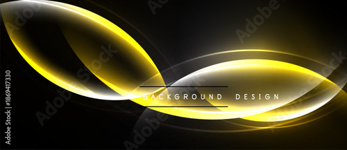Abstract yellow lines over black background. Modern design with glowing effect, smooth curves, elegant composition. Simple, dynamic visual.