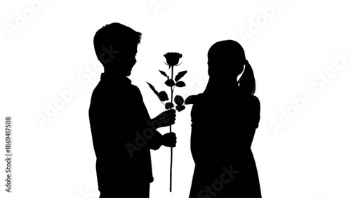 Boy giving a rose to a girl, symbolizing innocent affection and gesture of love