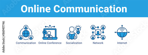 Online Communication web banner icon vector illustration concept ,  with icon of Communication, Online Conference, Socialization.