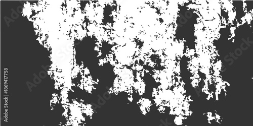 An abstract black and white grunge background featuring a dirty ink splash pattern with floral silhouette vectors and a grungy paint spray texture frame for an artistic wallpaper design