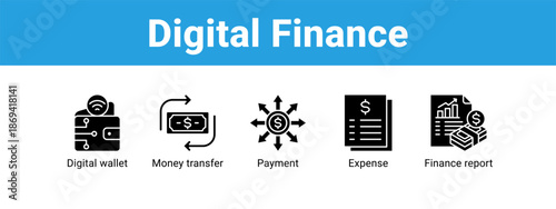 Digital Finance web banner icon vector illustration concept ,  with icon of Digital wallet, Money transfer, Payment, Expense.