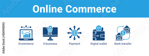 Online Commerce web banner icon vector illustration concept ,  with icon of Ecommerce, E-business, Payment, Digital wallet.