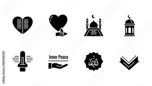 Diverse Spiritual and Religious Icons Set Embodying Faith, Inner Peace, Guidance, and Cultural Values in a Minimalist Vector Style
