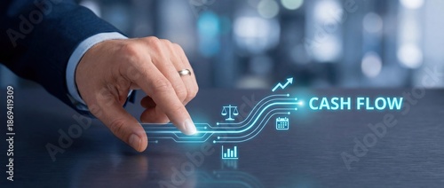 Cash Flow: Man touching financial planning interface to improve cashflow