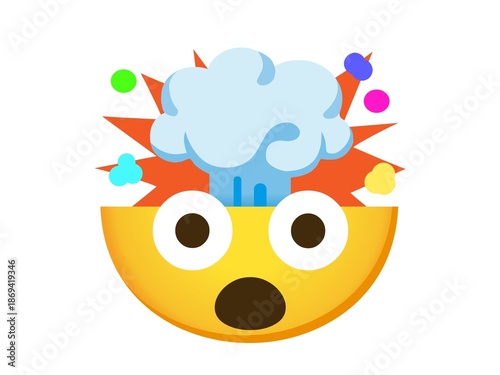 Colorful shocked emoji with exploding brain, wide eyes, abstract shapes