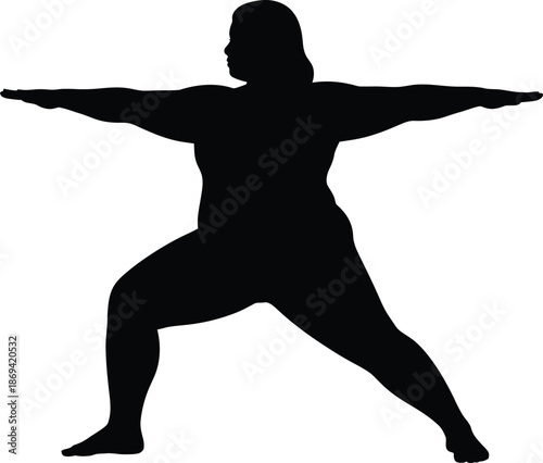 Black Filled Inclusive Fitness Silhouette Plus Size Woman in Warrior Yoga Pose