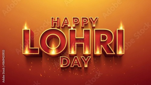 Vibrant lohri day celebration greeting with glowing text on warm gradient background with Festive and Indian Festival and Punjabi Festival and Winter Festival