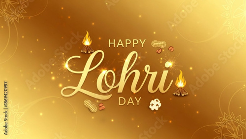 Happy lohri day celebration with traditional punjabi elements and golden background with Punjabi festival and Traditional Indian celebration