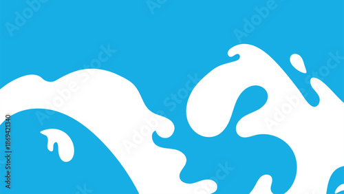 White milk splash curves upward across a blue background, forming a smooth liquid illustration, flowing shapes ideal for food marketing backgrounds, packaging design, education visuals, dairy branding