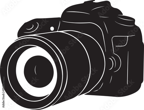 Black silhouette of a digital with a large and white outlines digital camera equipment