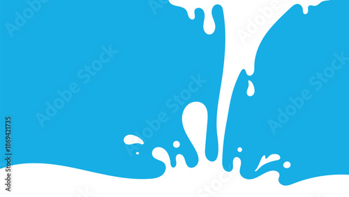 White milk splash pours and spreads upward against a blue background, forming a clean liquid illustration with flowing drops and waves ideal for food marketing, packaging, education, dairy branding.