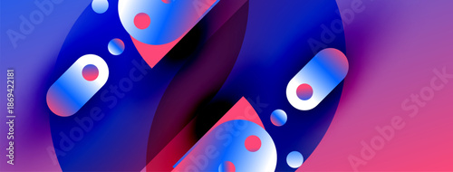 Abstract shapes, vibrant colors blend. Blue, pink hues dominate composition. Modern design, dynamic visual experience.