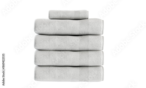 Closeup stack of White Towel isolated on a soft white background. 3D Rendering.