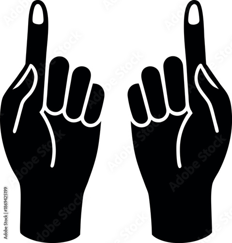 Two black hands pointing index fingers up silhouette