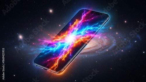 Abstract blue background featuring a cosmic display of shimmering stars and vibrant glowing lights