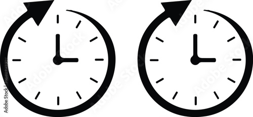 past clock time black line two icon set vector illustration 
