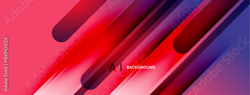 Abstract gradient background. Red, purple, blue hues blend dynamically. Diagonal lines create modern visual effect. Minimalist design.