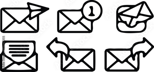email linear black line icon set vector illustration editable stroke 