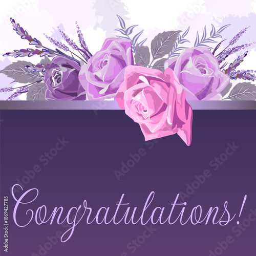 An amazingly beautiful postcard for a romantic greeting.Vector illustration with a bouquet of flowers and text in the decor on a colored background.