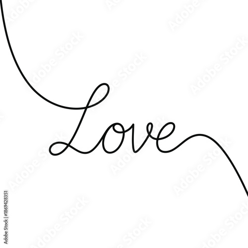 Minimalist line art illustration of the word love on a white background