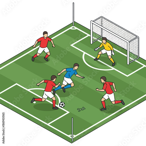 Soccer Players in Action on Field.