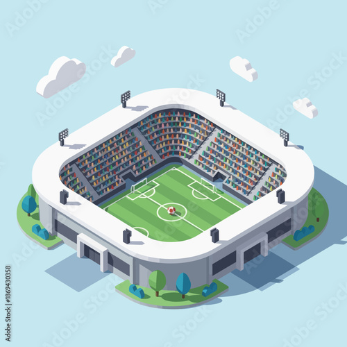 Isometric View of Soccer Stadium with Crowd.