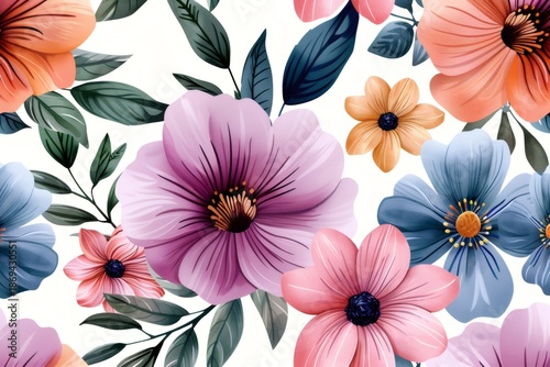 Colorful botanical flowers seamless pattern creating vibrant background