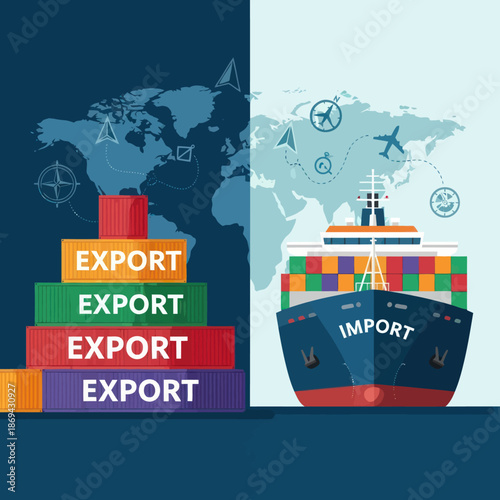 Cargo Ship Import Export Shipping Containers.