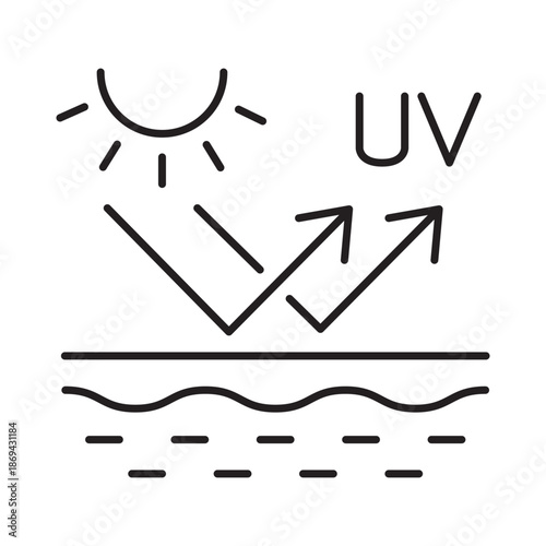 UV protection icon linear vector design sun block ray skin layer dermatology symbol ultraviolet radiation shield sunburn outline illustration element