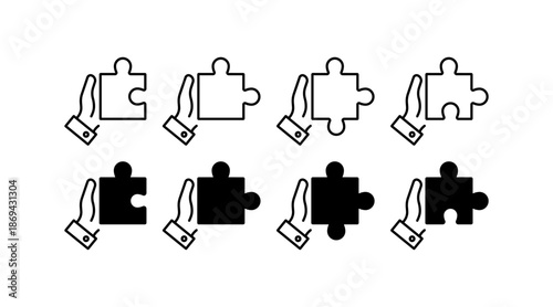 Human hand holds jigsaw piece icon. Vector illustration design.