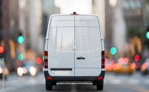 Clean White Cargo Van Mockup - Commercial Transport Vehicle on Urban Road.