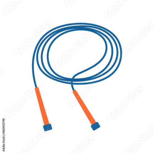 Jump rope for fitness, weight loss exercises and cardio workouts in a blue and orange colours. Flat vector illustration isolated on a white background.