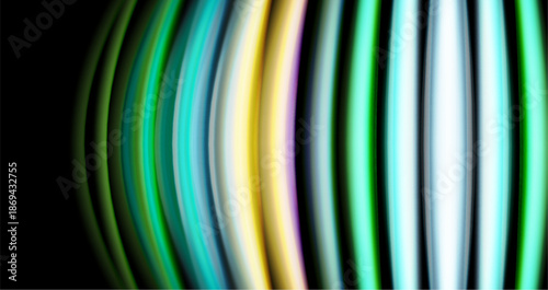 Abstract colorful lines form dynamic pattern. Bright hues blend into dark background creating visual rhythm.