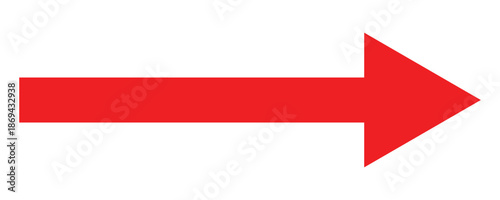 Rightward red long arrow illustration. Red arrow pointing right. Long arrows icon set. Vector set of trendy long arrows right in flat style. 