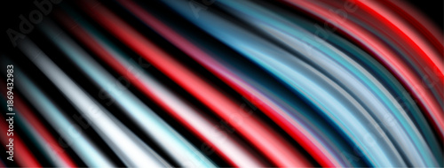 Abstract lines curve, creating vibrant color gradients. Red, white, blue dominate composition. Dynamic, modern visual effect.
